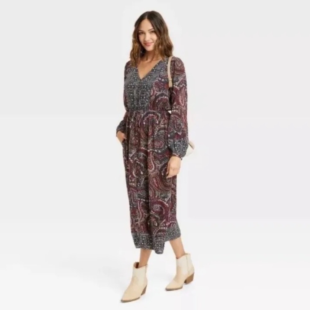 NWOT Knox Rose Navy Blue Paisley Maxi Dress size XS